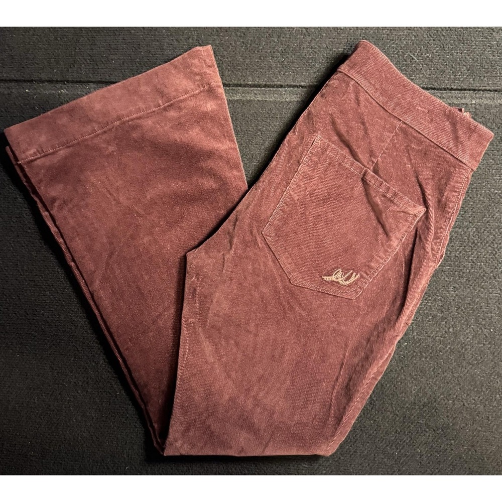 Express Bell Flare Pants Womens 12S Burgundy Corduroy High Rise EXWD-7819 NWT - Picture 2 of 14